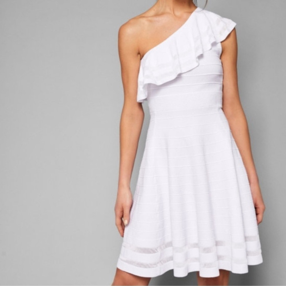 Ted Baker Streena Skater One Shoulder Ruffle knit Dress Size 1